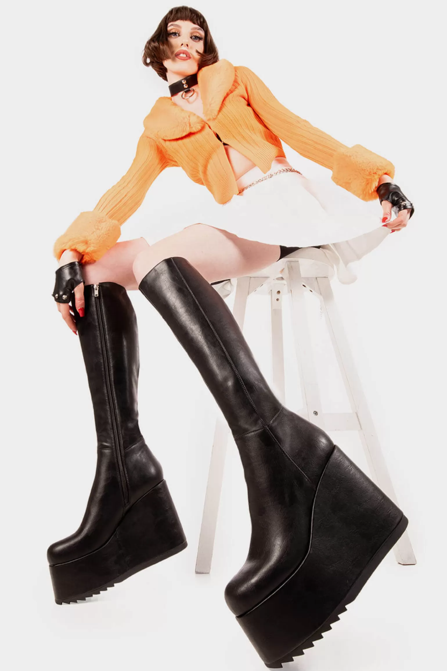 Sale Right Hand Chunky Platform Knee High Boots Kniehoch