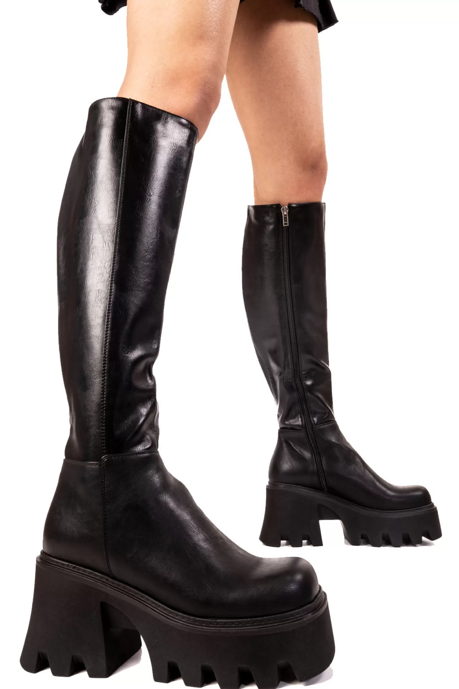 Fashion Sideways Chunky Platform Knee High Boots Kniehoch