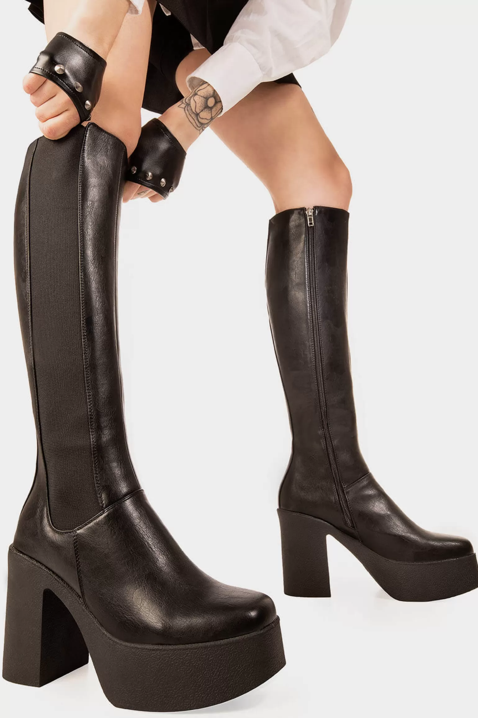 Hot Yes Boss Platform Knee High Boots Kniehoch